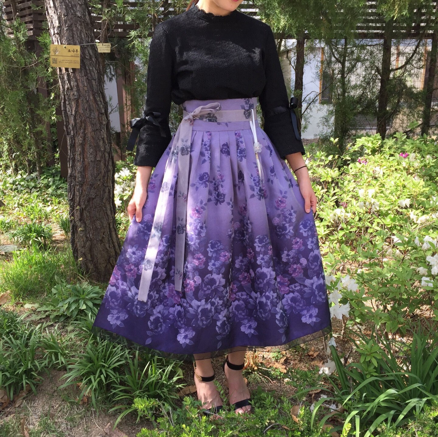 Hanbok Women Gradation Layered Wrap Skirt, Korean Modern Casual Party Dress Clothing, Modernized Daily Skirt Purple