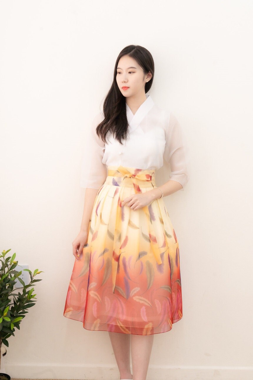 Hanbok Women Gradation Layered Wrap Skirt, Korean Modern Casual Party Dress Clothing, Modernized Daily Skirt