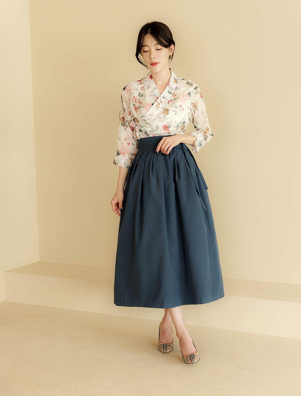 Hanbok Women Wrap Skirt, Beautiful Korean Modern Casual Party Dress Clothing For Women, Modernized Daily Skirt Navy