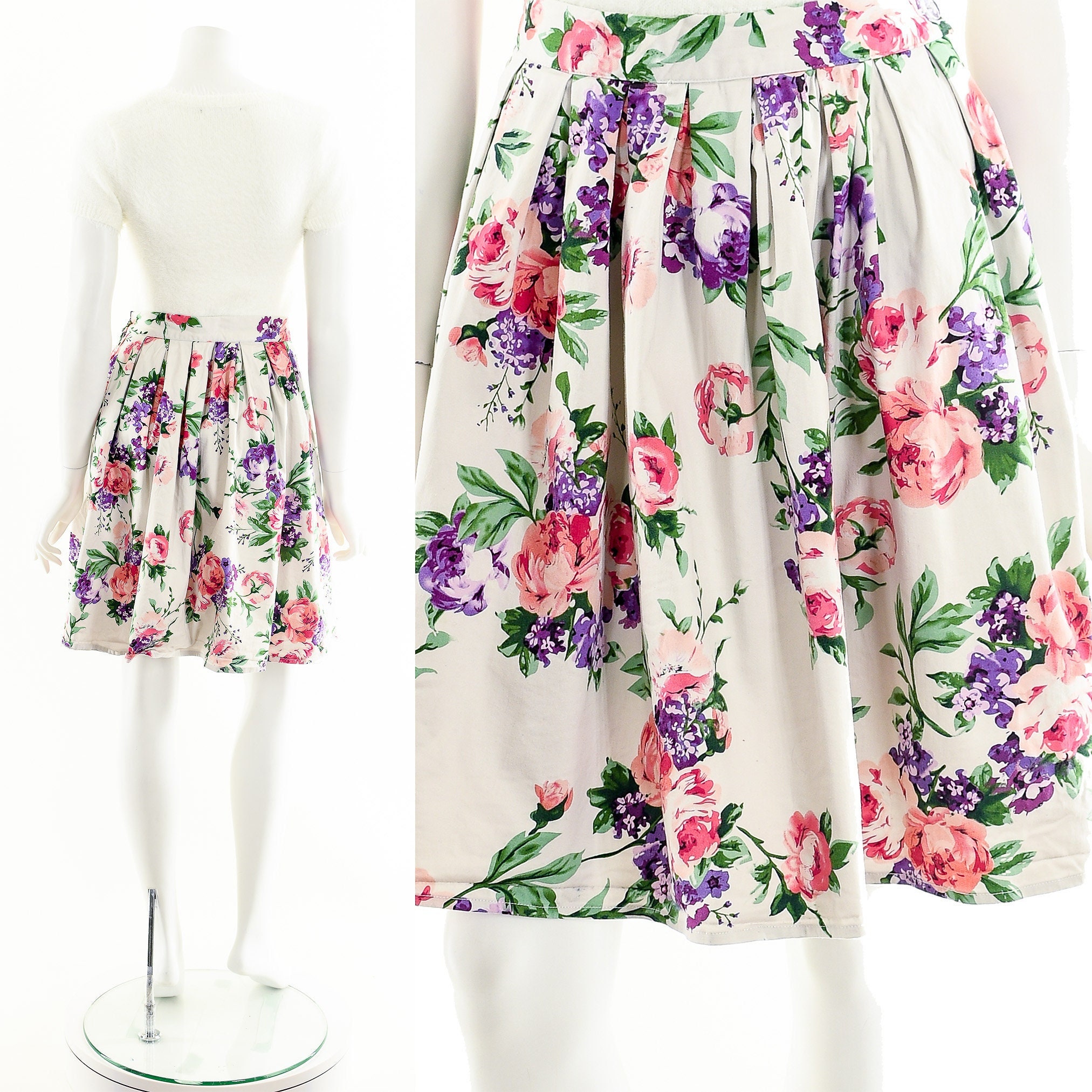 High Waisted 80S Floral Skater Skirt