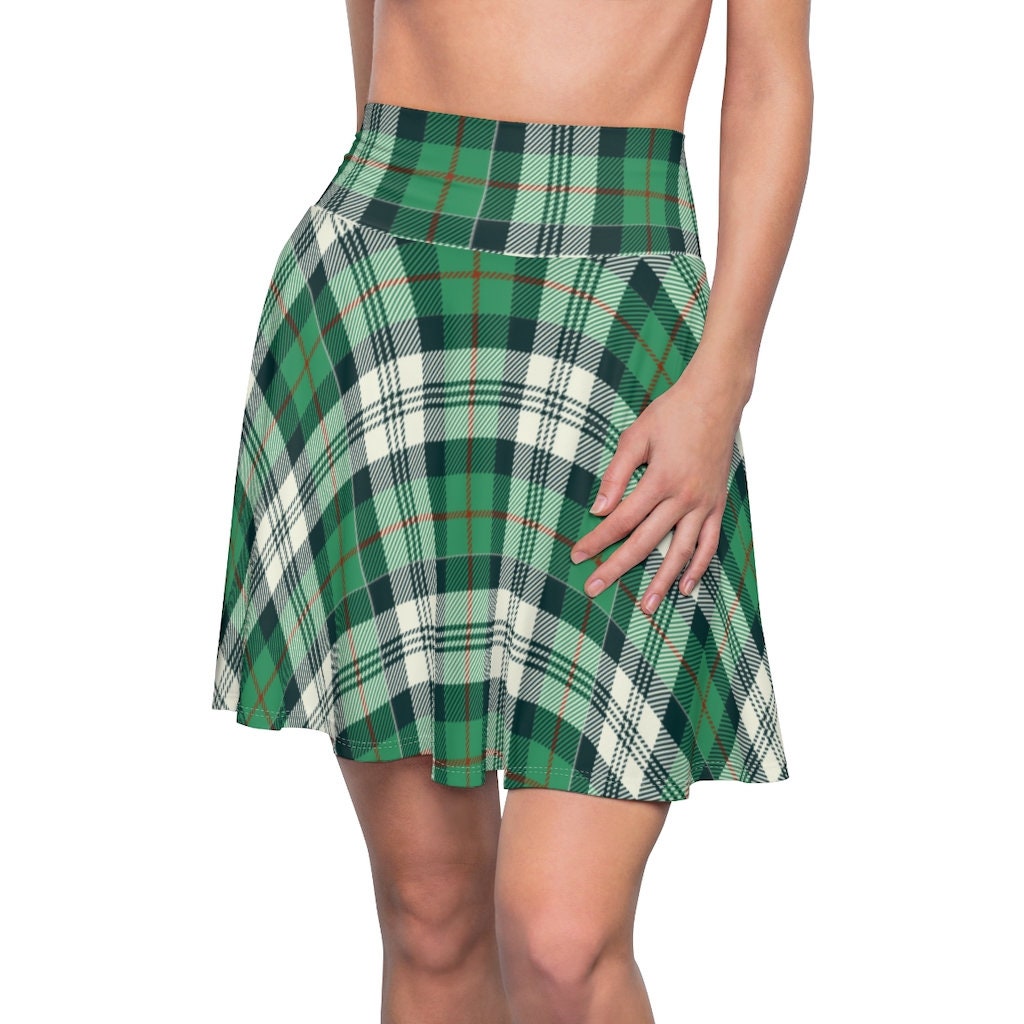 Irish Gifts Green Plaid Women's Skater Skirt For St Paddy Day