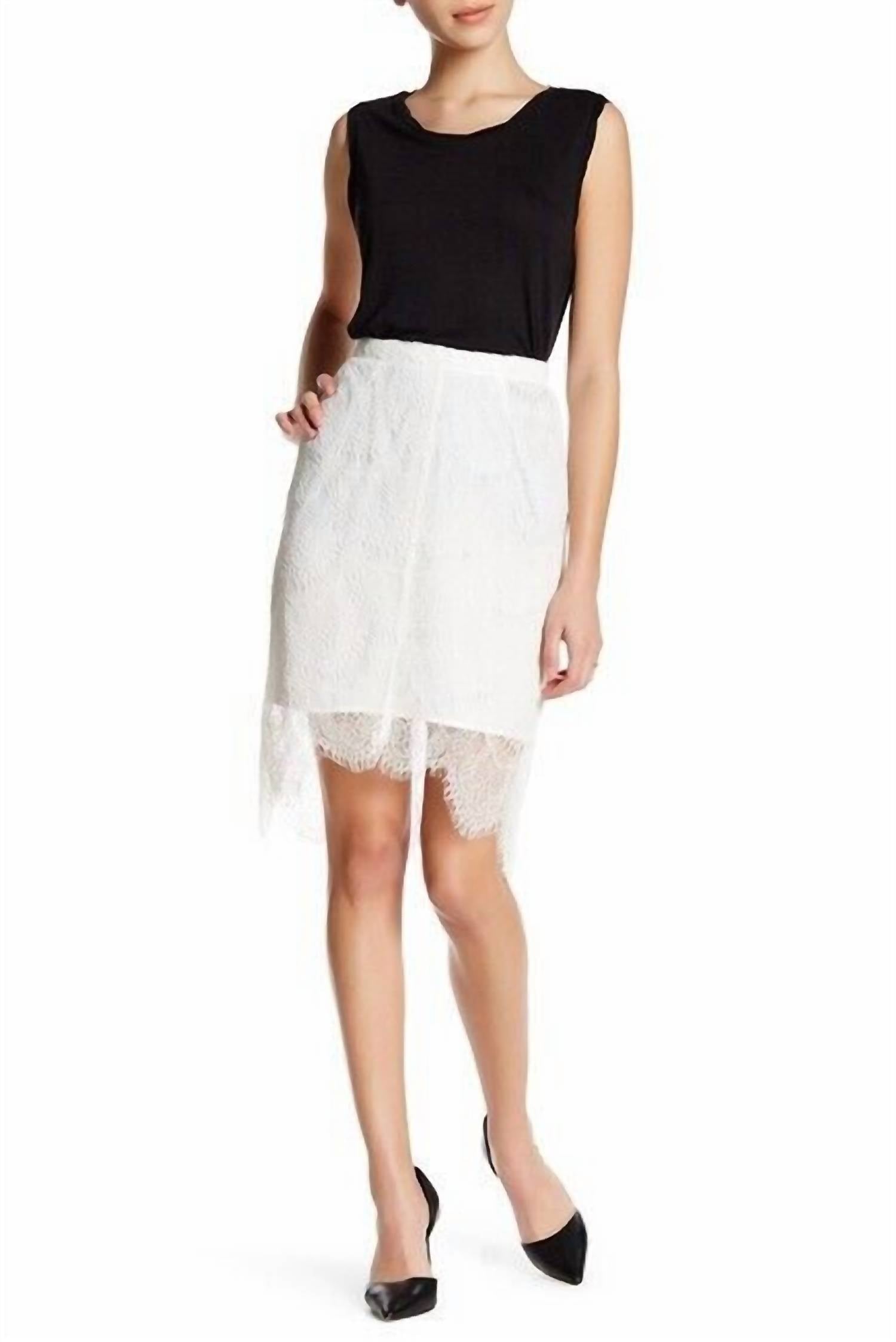 Lace High-Low Overlay Pencil Skirt In White