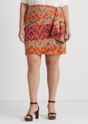 Lauren Ralph Lauren Women's Plus-Size Geo-Motif Cotton-Linen Wrap Skirt, 14W