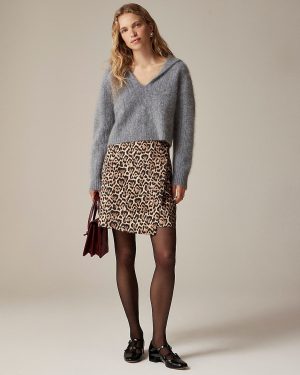 Leopard-print wrap skirt in duchesse satin