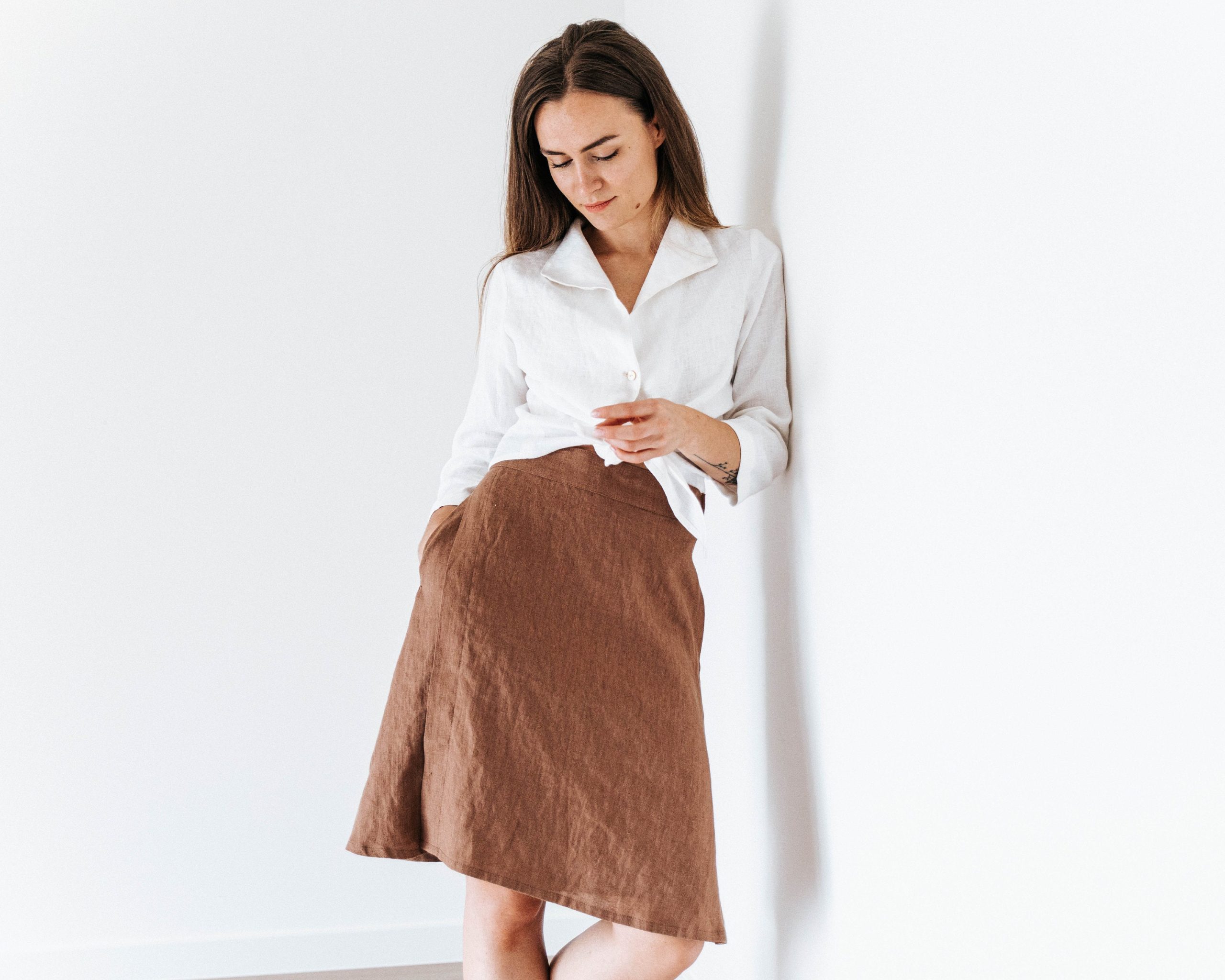 Linen Skirt. Wrap Skirt With Deep Side Pockets. Summer A Line Mini Linen Clothes. Available in 47 Colors