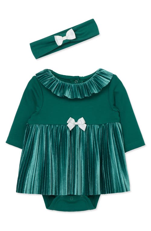 Little Me Festive Skirted Bodysuit & Head Wrap Set in Green at Nordstrom, Size 3M