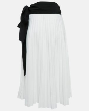 Louis Vuitton Black/White Bow Detail Cotton Pique Pleated Wrap Skirt M