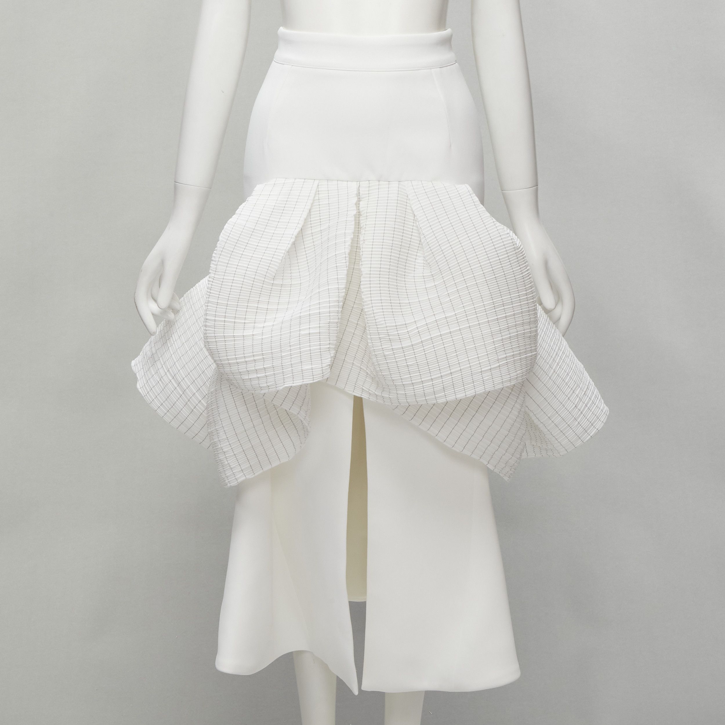 Maticevski 2021 Emblazon Ruffle White Pleated Check Peplum Skirt Aus6 S, Women's (Size 27)