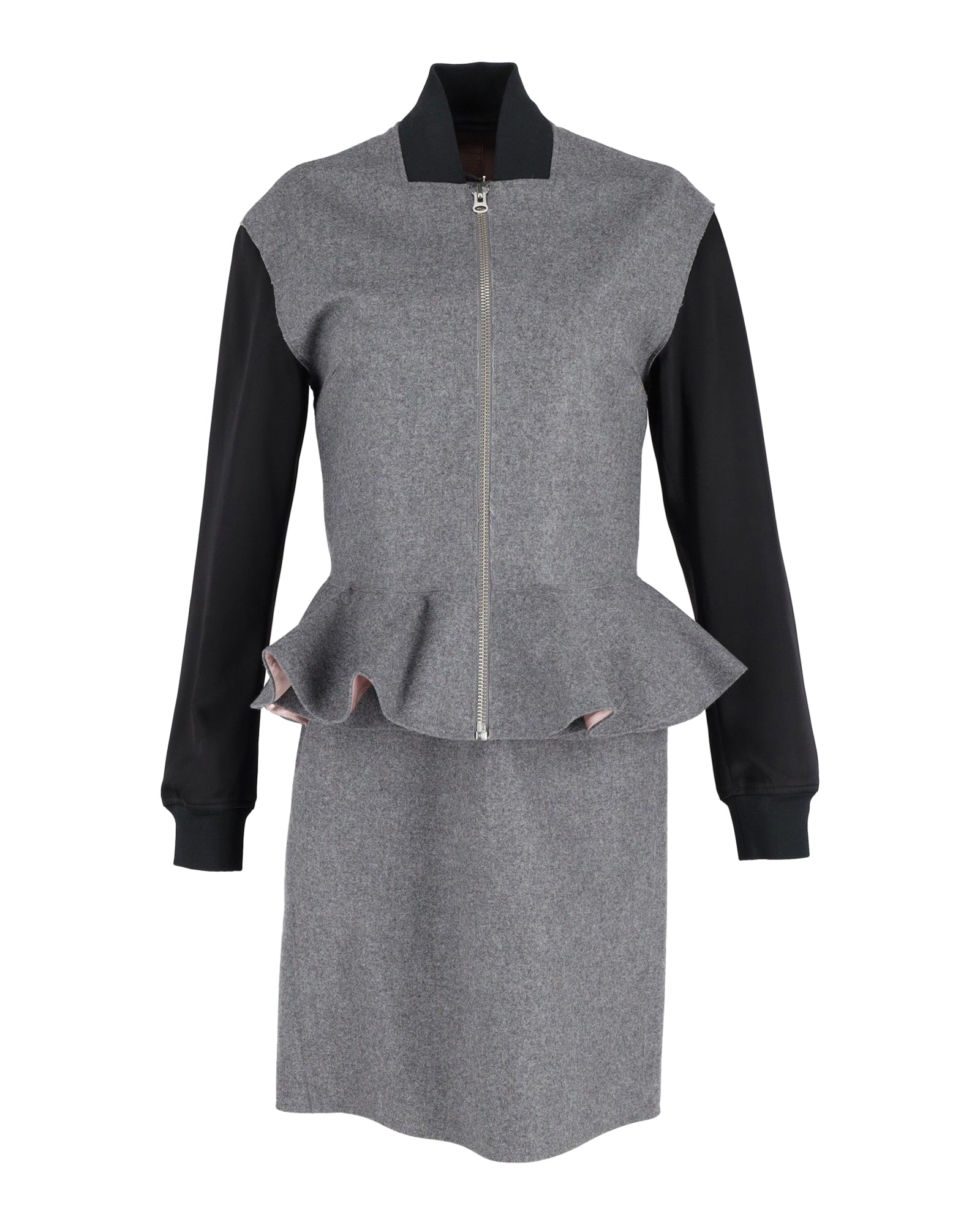 McQ Alexander McQueen Peplum Bomber Jacket and Skirt in Grey Wool