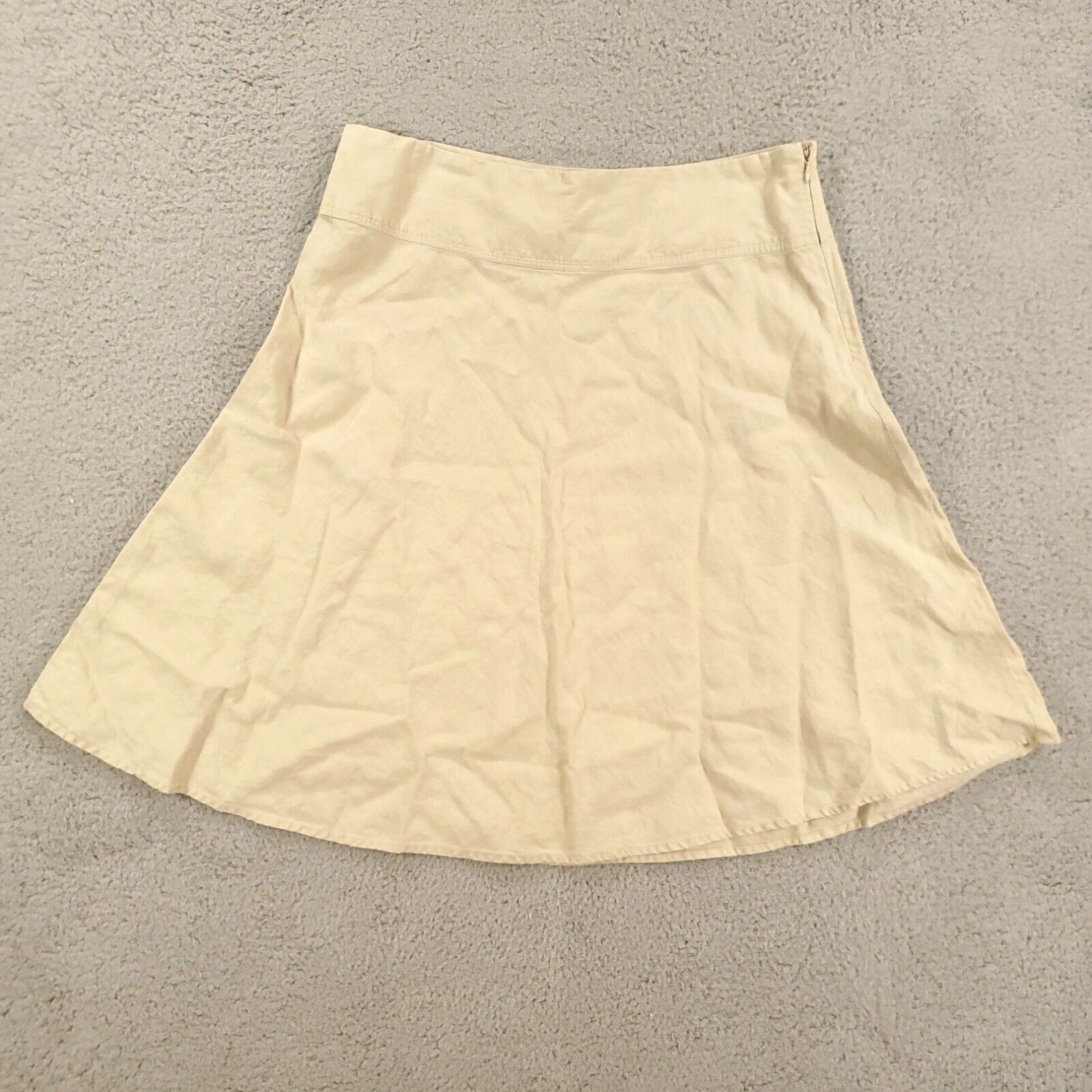 Merona Skirt Womens 12 Beige 100% Linen Side Zip Skater in White (Size 34)