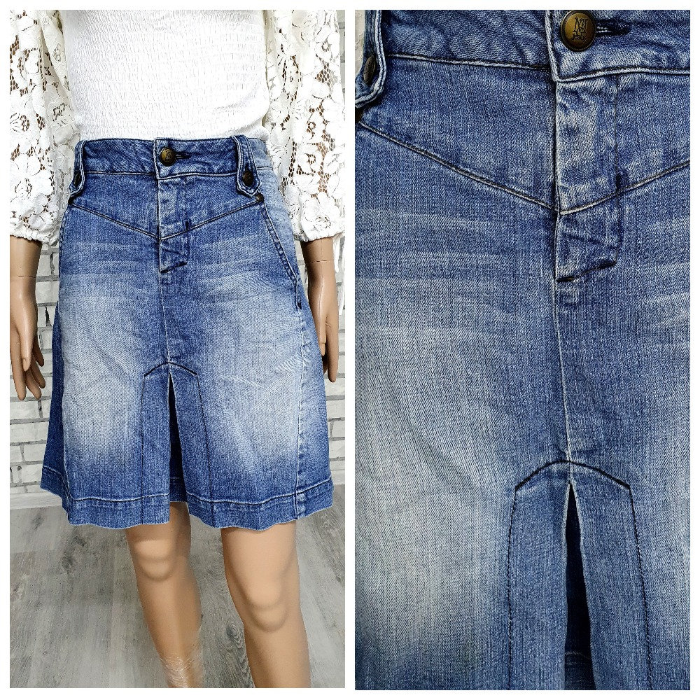 Mini Denim Skirt Womens Pleated Blue Vintage Skater Circle Jeans Skirt M