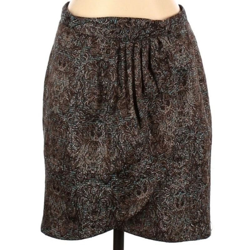 Mk Michael Kors Metallic Brocade Damask Wrap Skirt in Brown, Women's (Size 27)