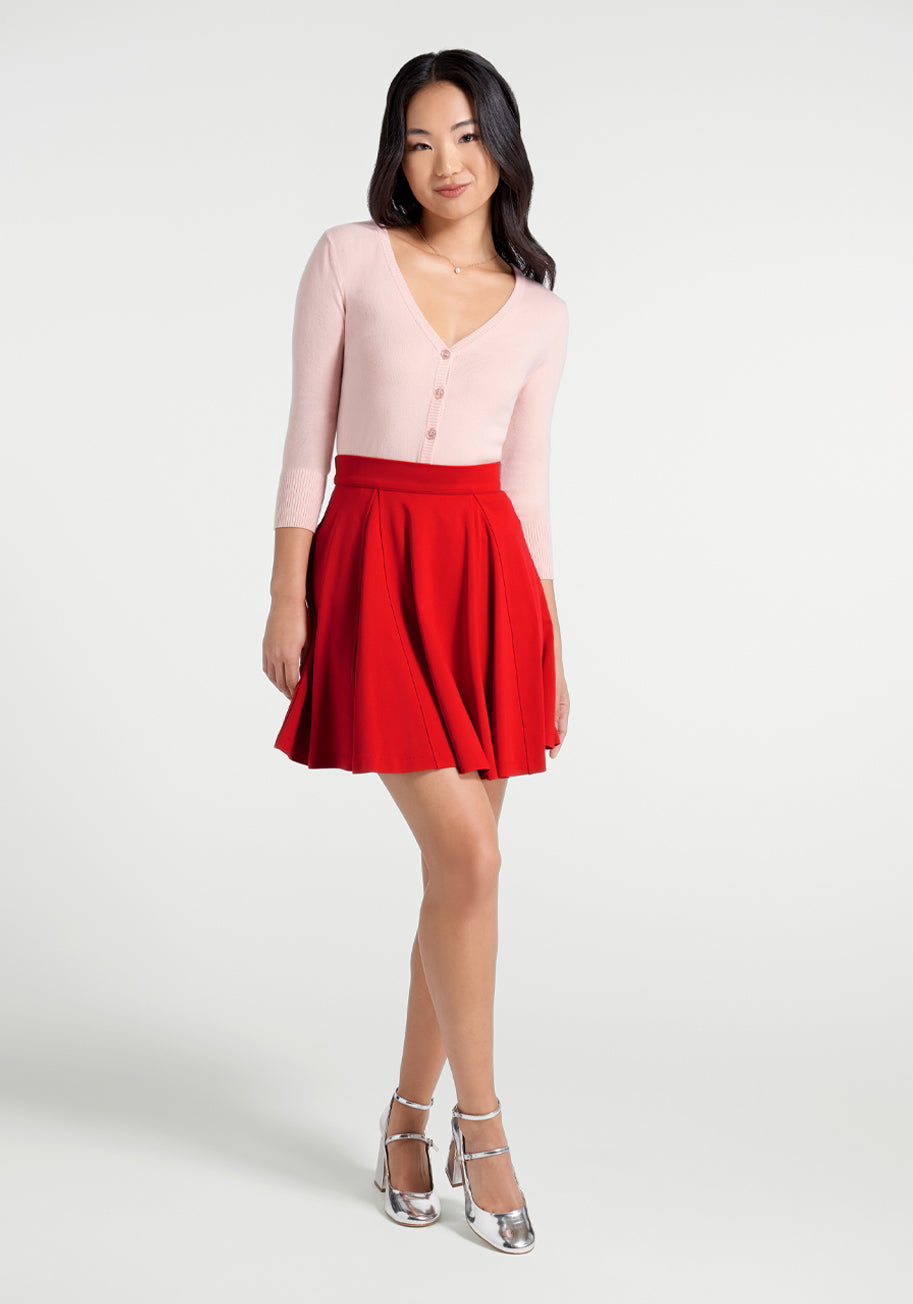 ModCloth Godet All Night Skater Skirt in Red, Size Medium