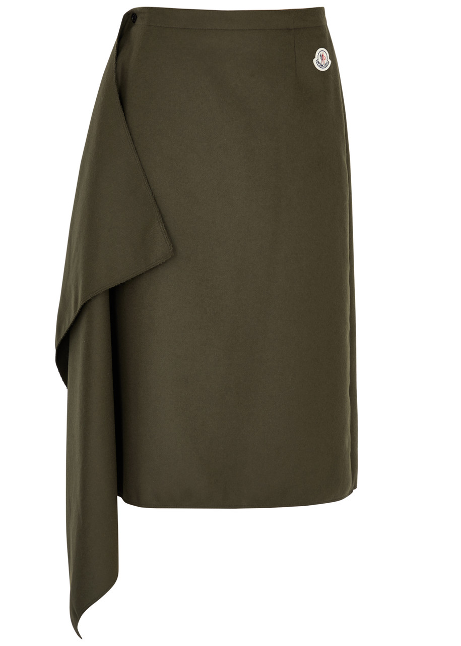 Moncler Draped Wool-blend Midi Wrap Skirt - Dark Green - 40 (UK8 / S)