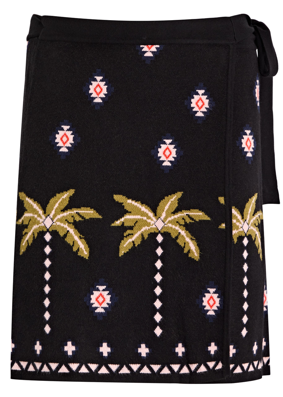 Never Fully Dressed Havana Intarsia Mini Wrap Skirt - Black - L (UK14 / L)