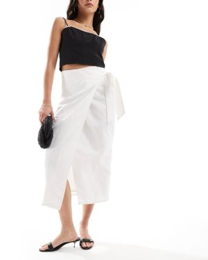 Never Fully Dressed Jaspre linen mix wrap midaxi skirt in white