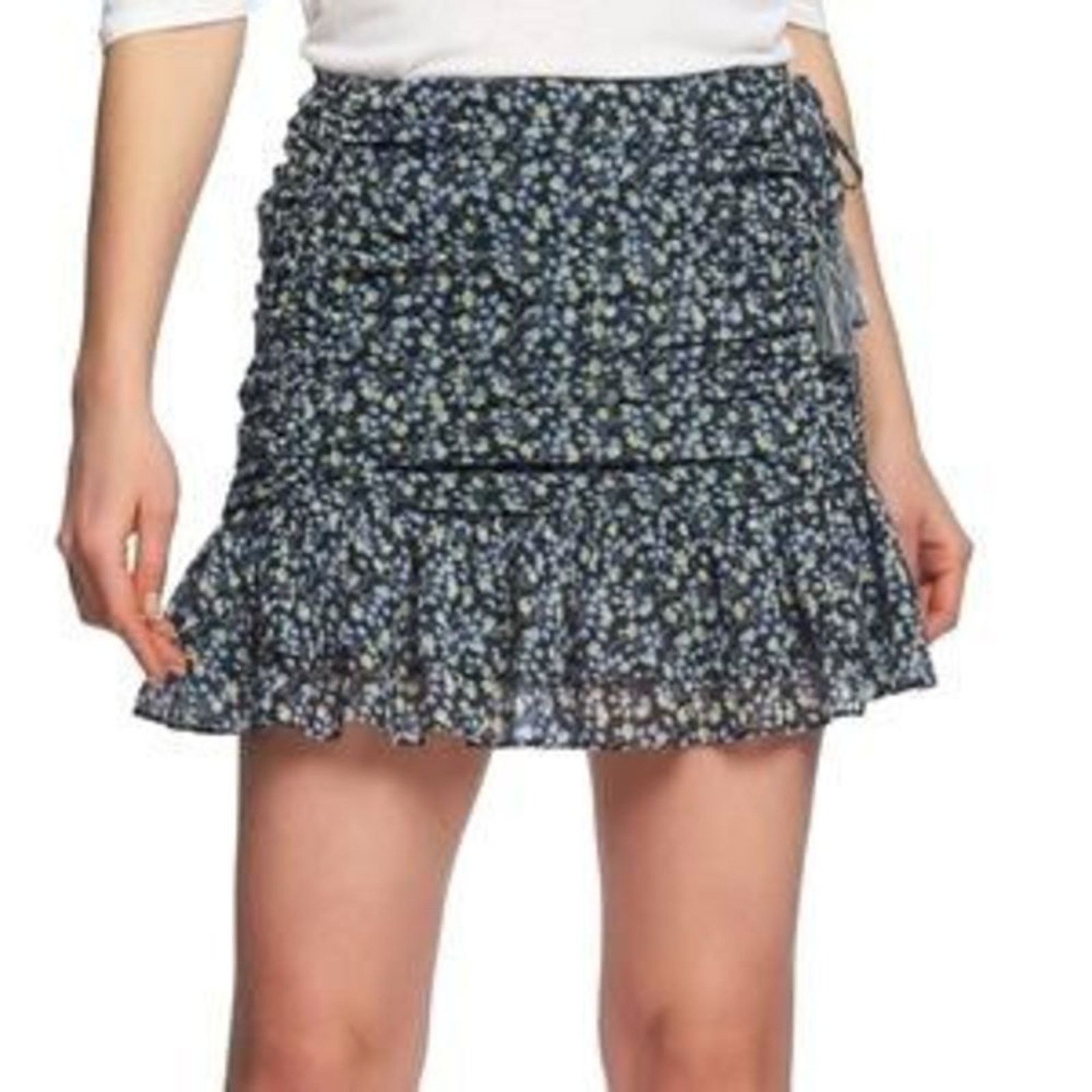 Nordstrom 1. State Blue Yellow Floral Ruched Mini Wrap Skirt Size 8, Women's