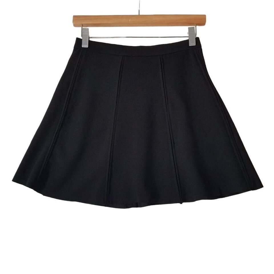 Nordstrom Monteau | Women'S Mini Skater A-Line Ribbed Black Skirt, Women's (Size 30)