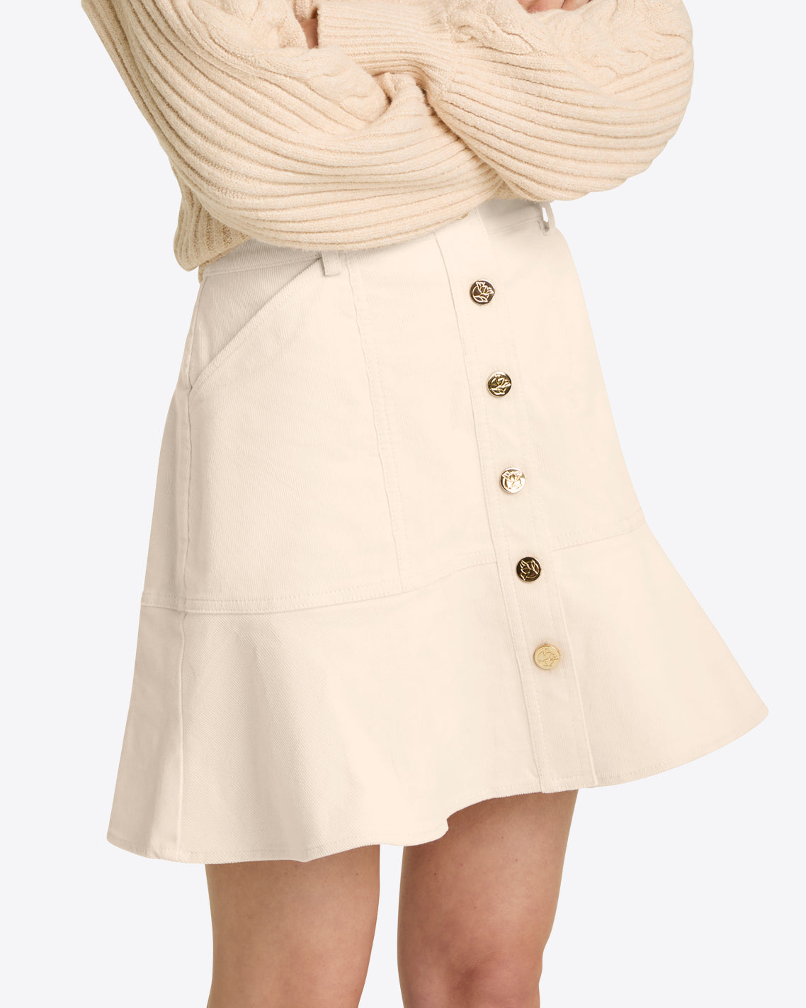 Peplum Mini Skirt in Stretch Corduroy