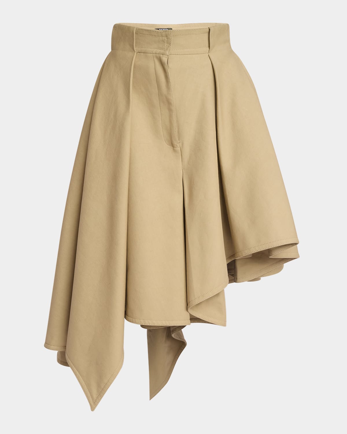 Pleated High-Low Cotton Midi Skirt