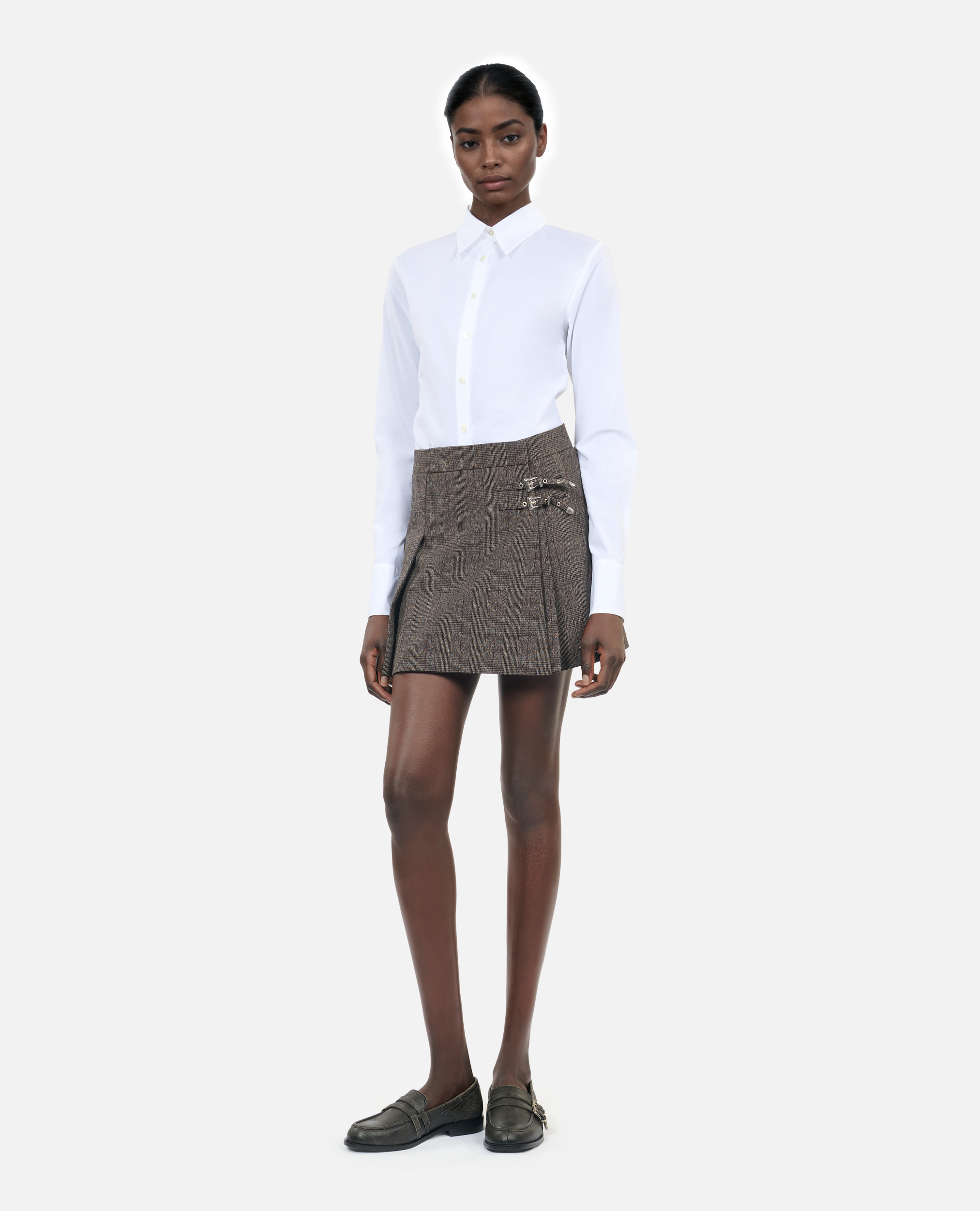 Prince Of Wales Short Pleated Wool Wrap Skirt