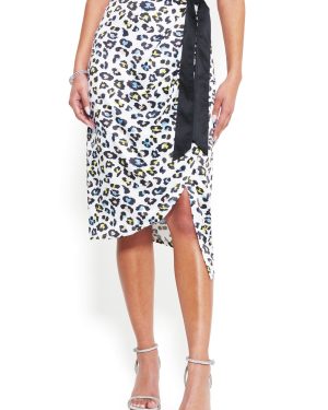 Print Belted Wrap Midi Skirt