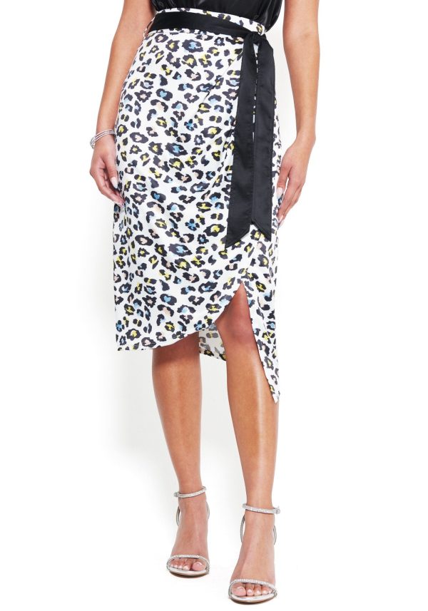 Print Belted Wrap Midi Skirt