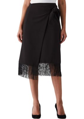 Rafaella Women's Tie Wrap Skirt with Tassel Trim, Black, XS