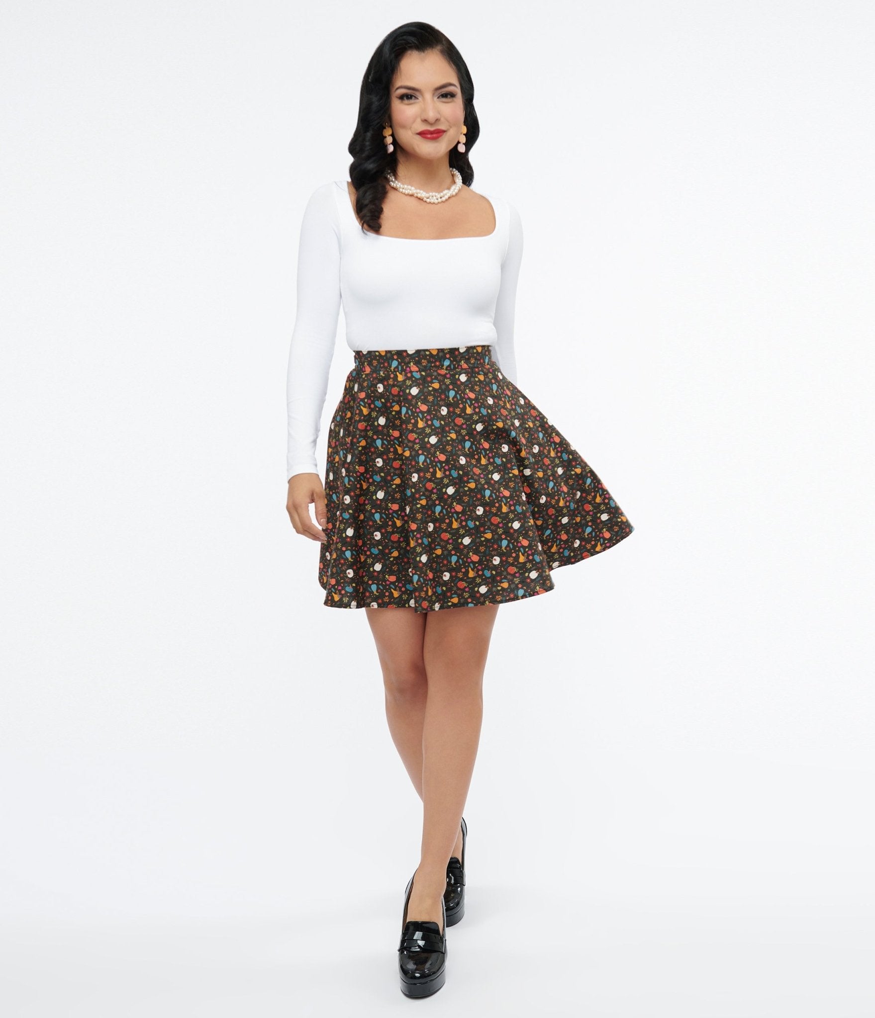 Retrolicious 1950S Black Pumpkin Print Skater Skirt