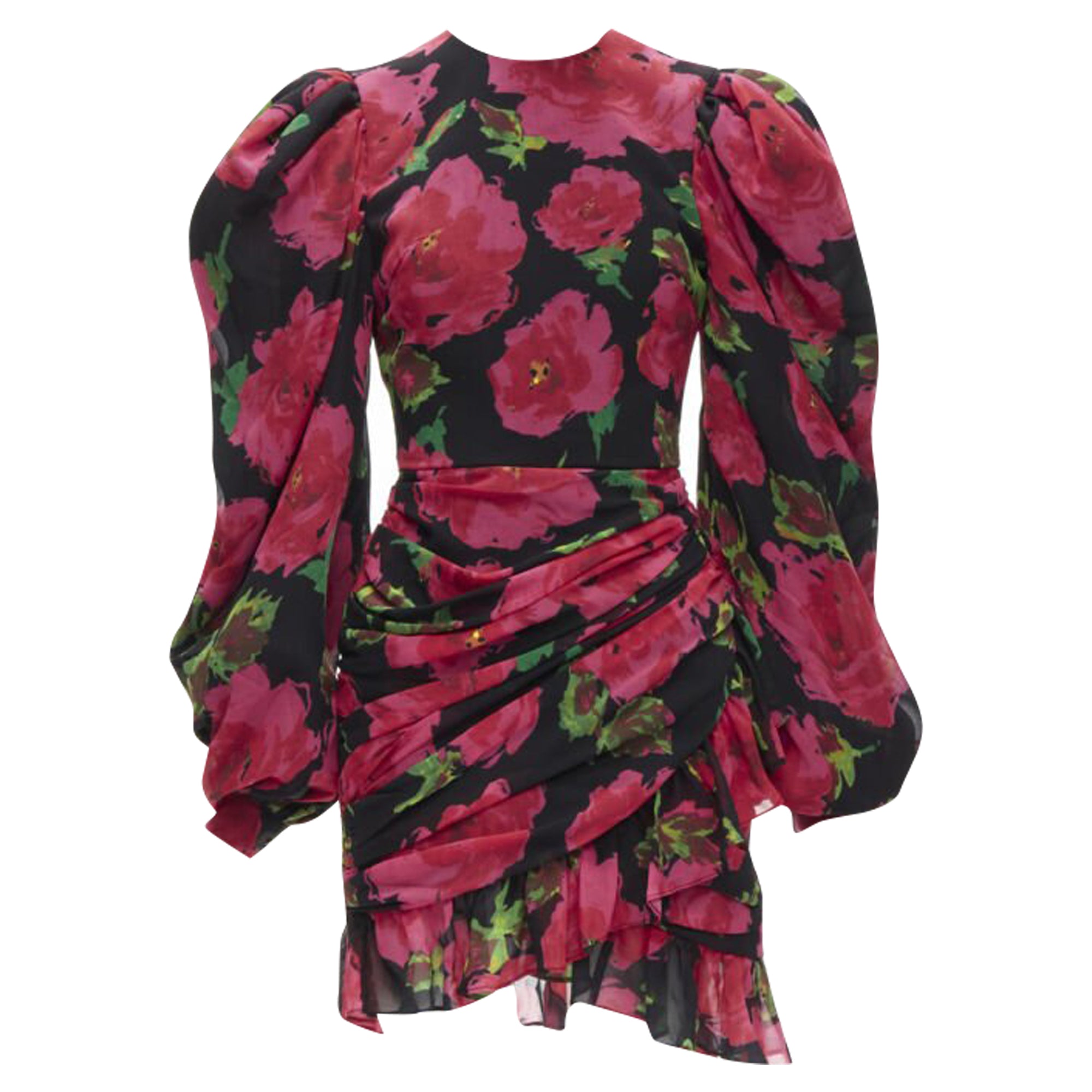 Richard Quinn rose print wrap skirt puff sleeve dress