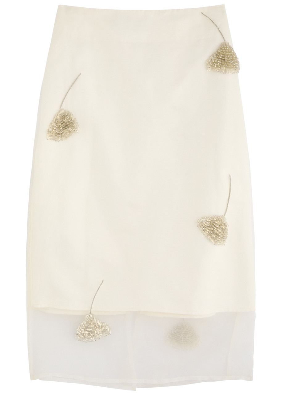 Rohe Tulip-embellished Silk-organza Midi Skirt - Off White - 38 (UK10 / S)