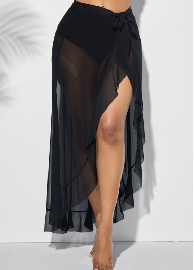 Rotita Black Beach Wrap Skirt Cover Up Lace Flowy Black Cover Up Skirt - XS