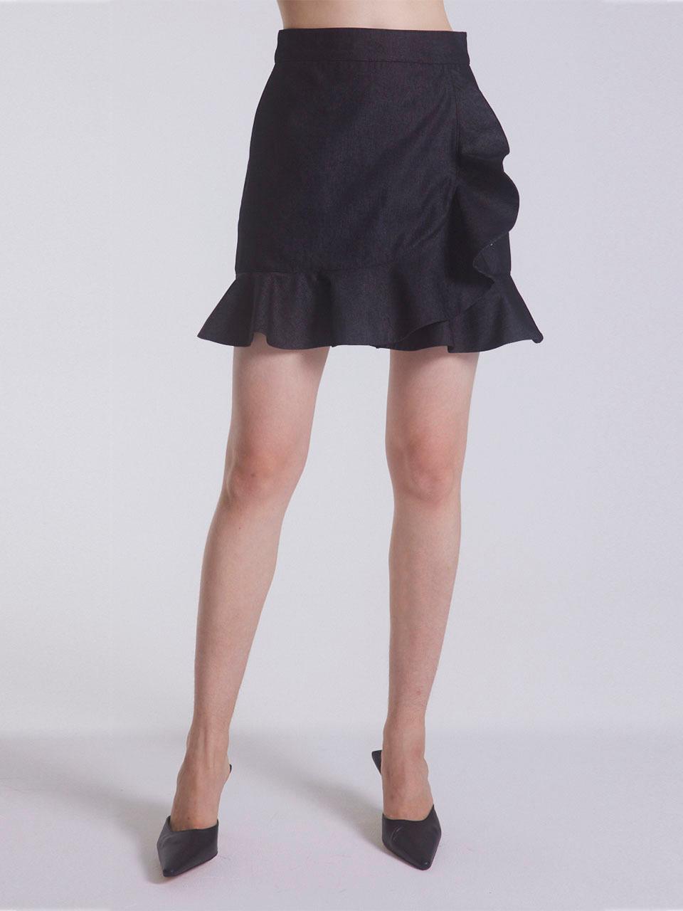 Ruffle Wrap Mini Skirt [Black]