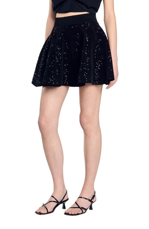 SANDRO Short sequinned skater skirt in Black at Nordstrom, Size 42 Eu