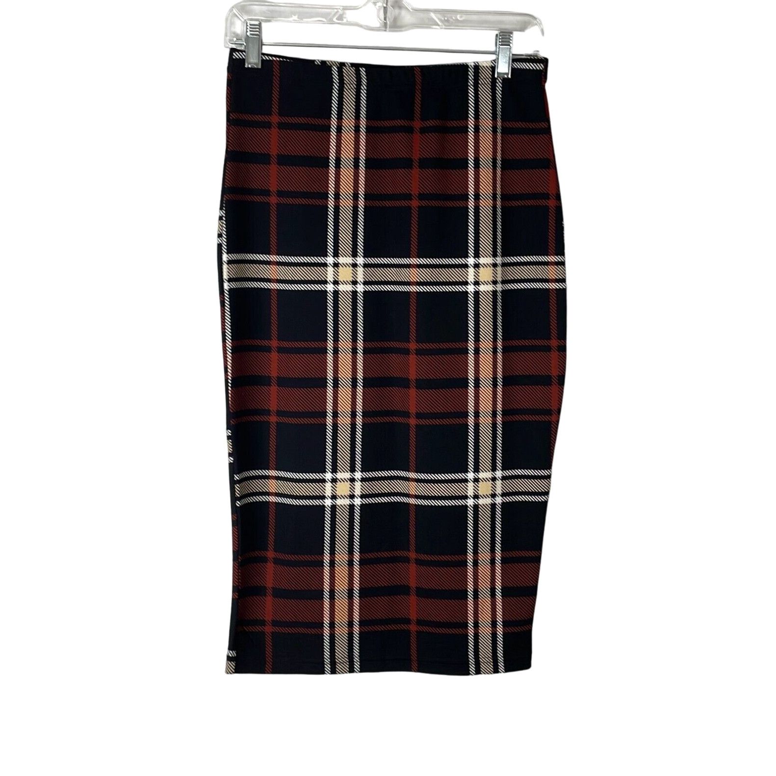 Shein Womens Black Plaid Stretch Knee Length Flat Front Tulip Skirt Size M in White