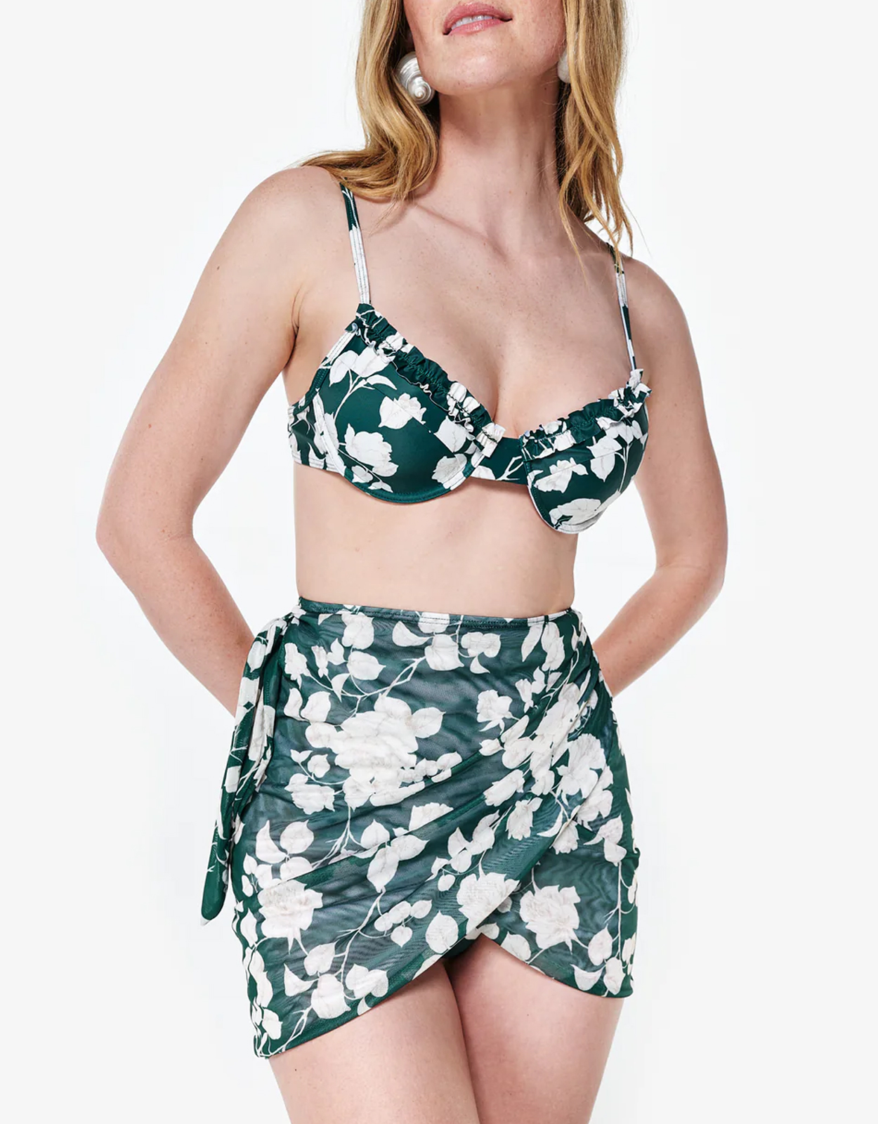 Sister Swim Bridget Wrap Mini Skirt-Green Floral