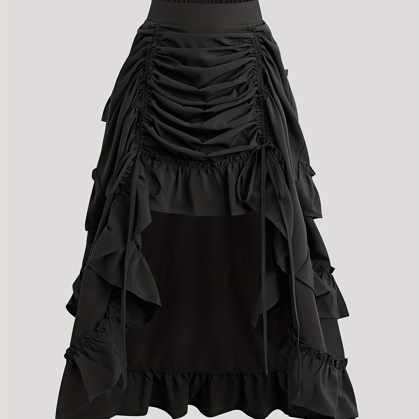 TEMU Ruffle Trim High Waist Skirt, Stylish High-low A-line Drawstring Skirt For Spring & Summer, Women's Clothing