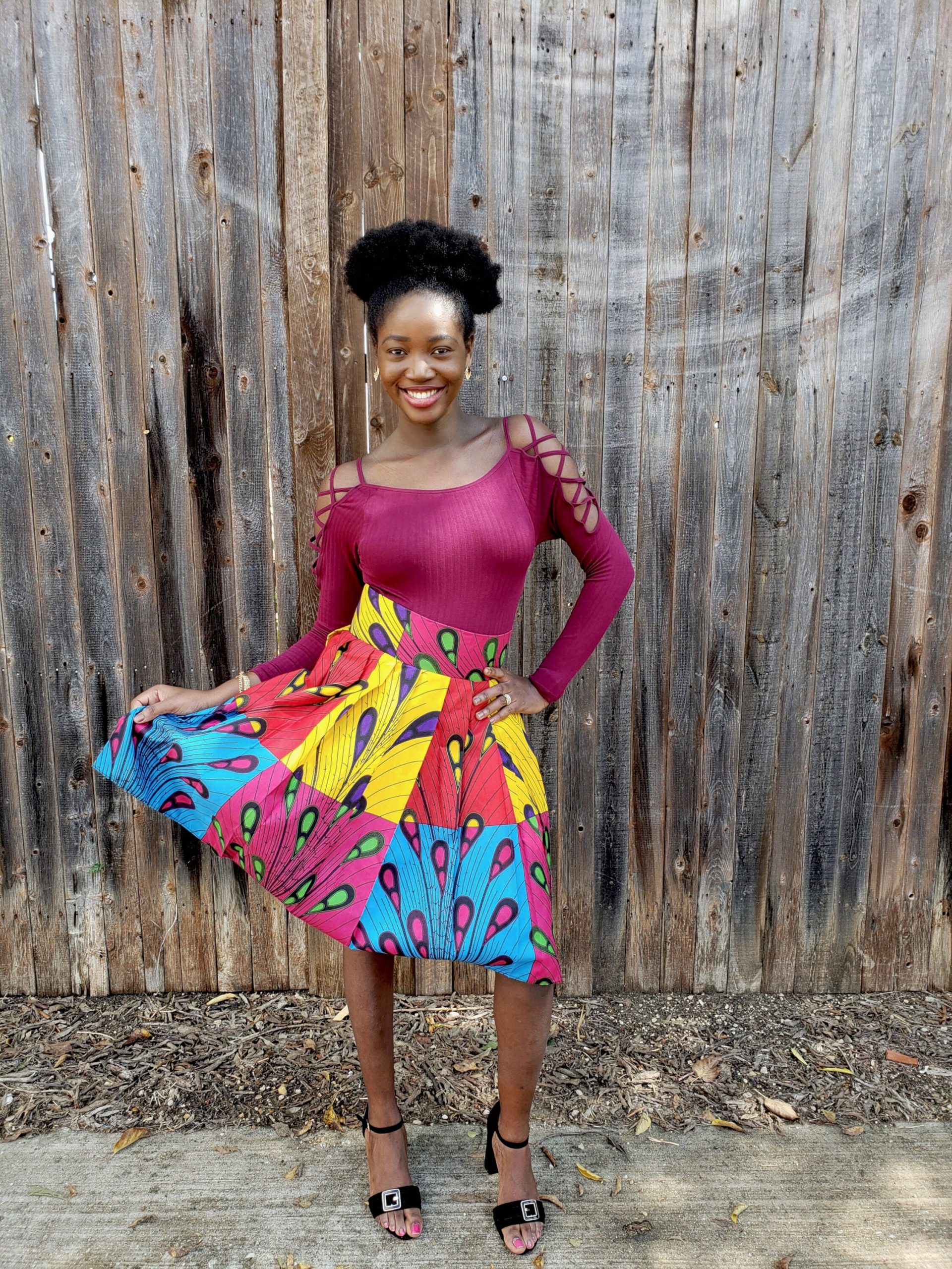 Tady Midi Skirt, African Ankara Knee Length Peplum Custom Made Skirt With Shash, Kente