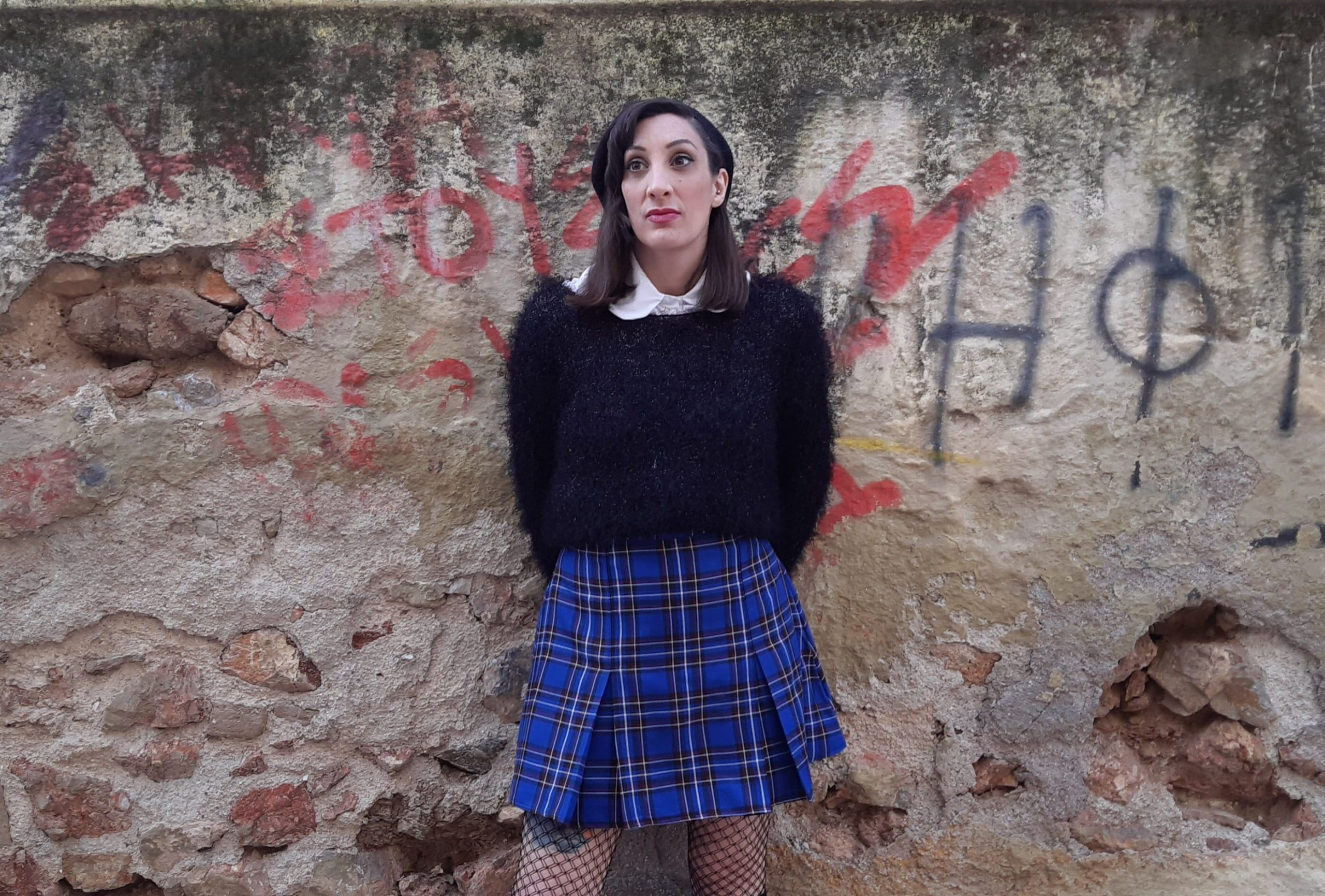 Tartan Skater Grunge Skirt in Blue, Plaid Preppy Mini With Pleats, Punk Gingham Short Skirt, Made To Order, Plus Sizes