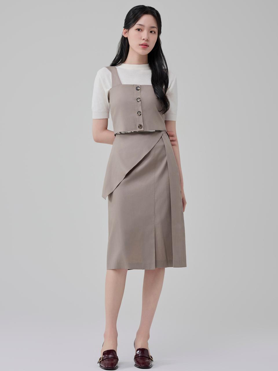 Tencel Cotton Peplum Tulip Skirt [Taupe]