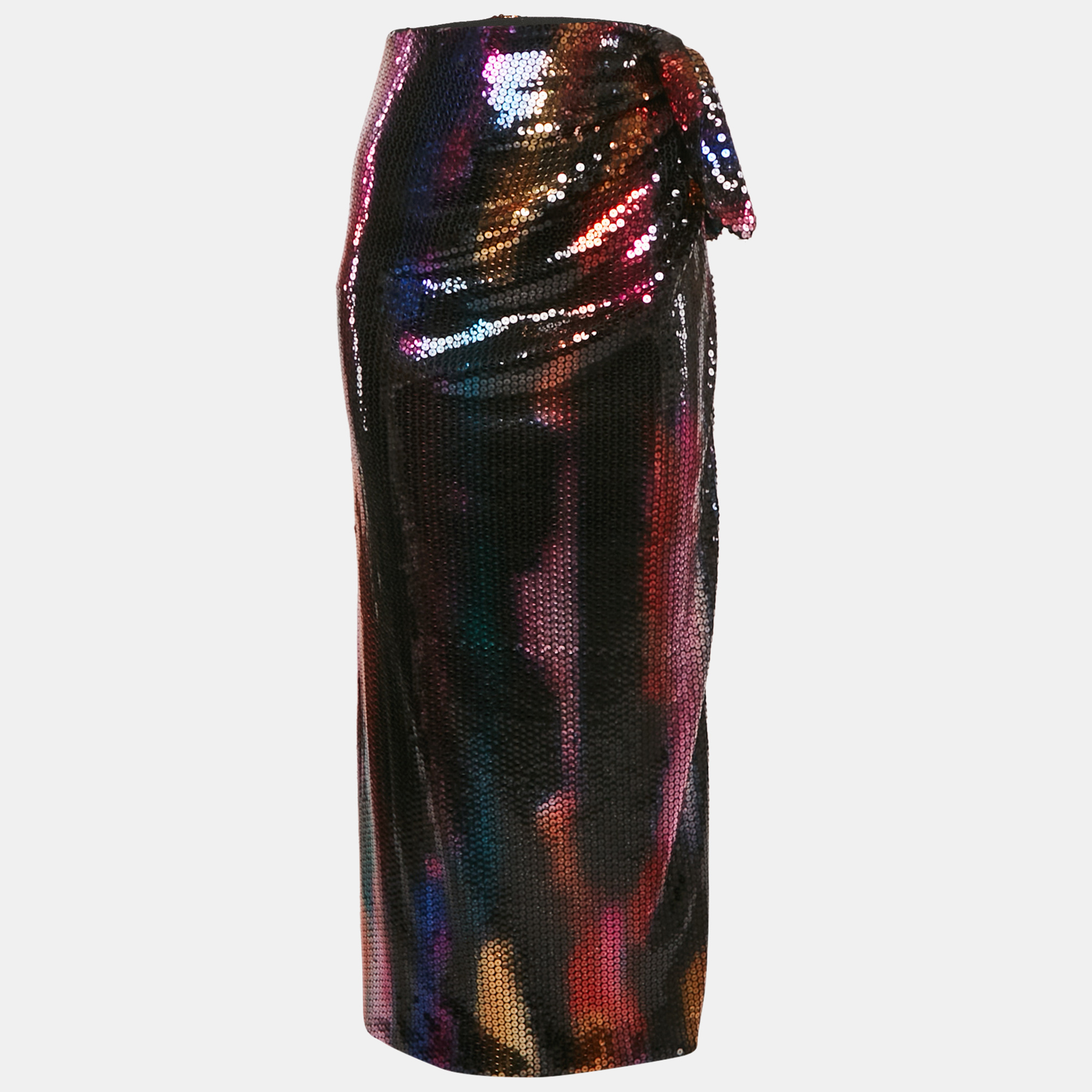 The Attico Multicolor Sequin Jersey Bow Detail Wrap Maxi Skirt XS