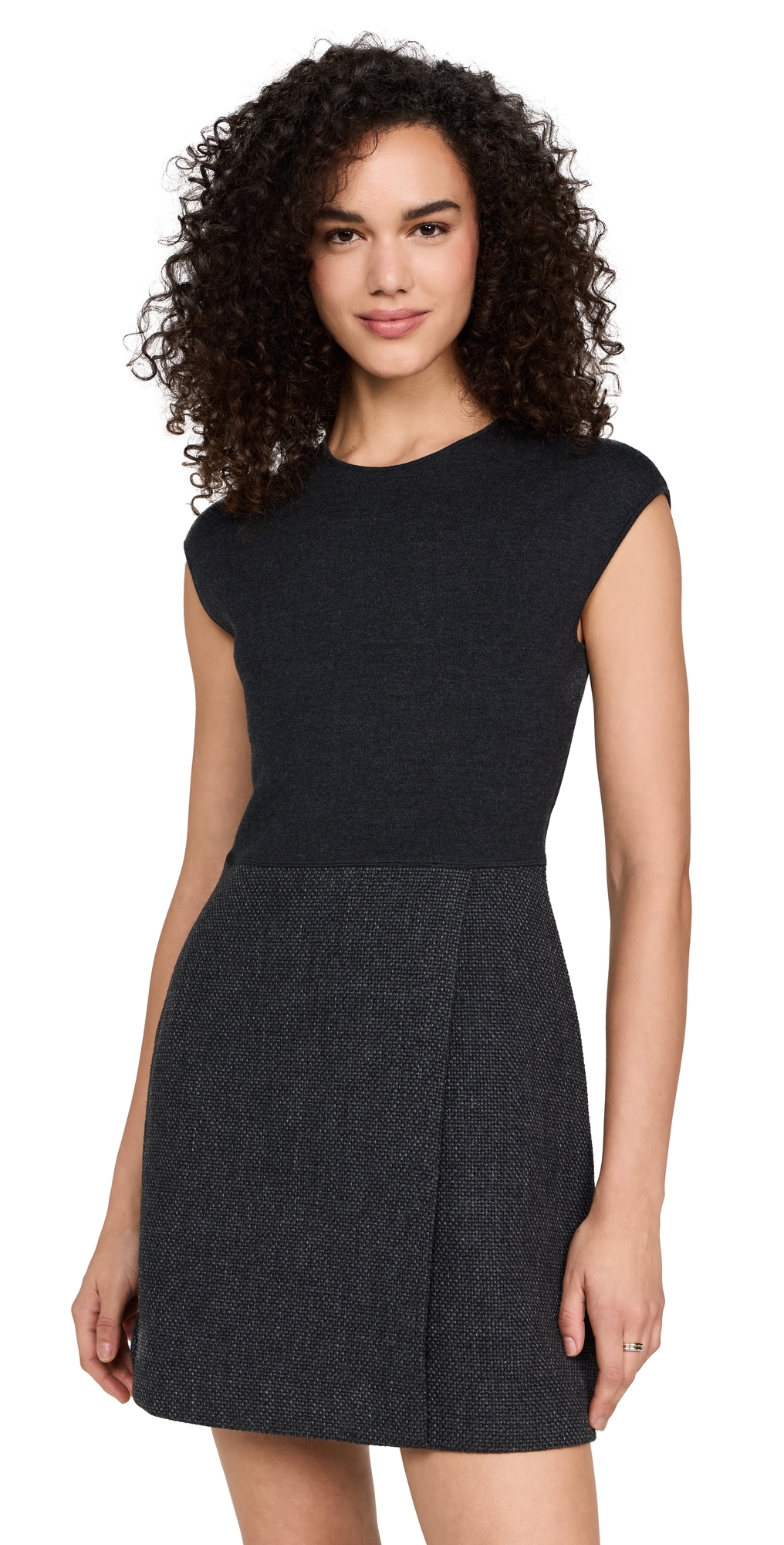 Theory Wrap Skirt Combo Mini Dress Charcoal Melange L