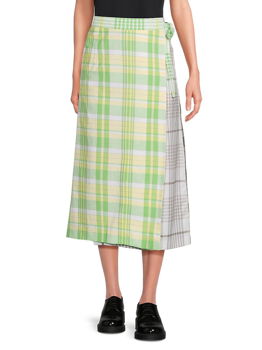 Thom Browne Women's Mix Plaid Midi Wrap Skirt - Green Multi - Size 36 (0)