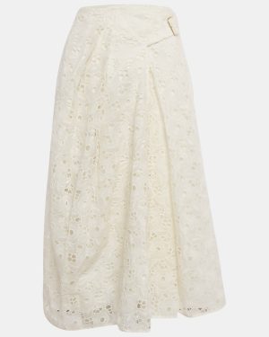 Victoria Beckham White Floral Lace Wrap Maxi Skirt S