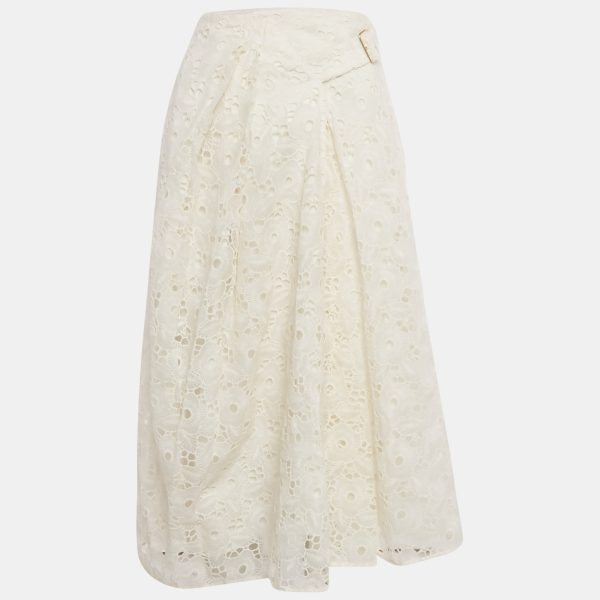 Victoria Beckham White Floral Lace Wrap Maxi Skirt S