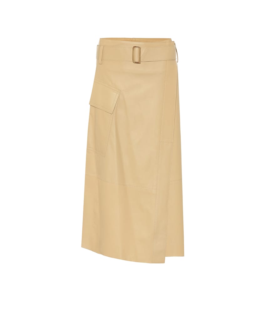 Vince High-rise leather midi wrap skirt