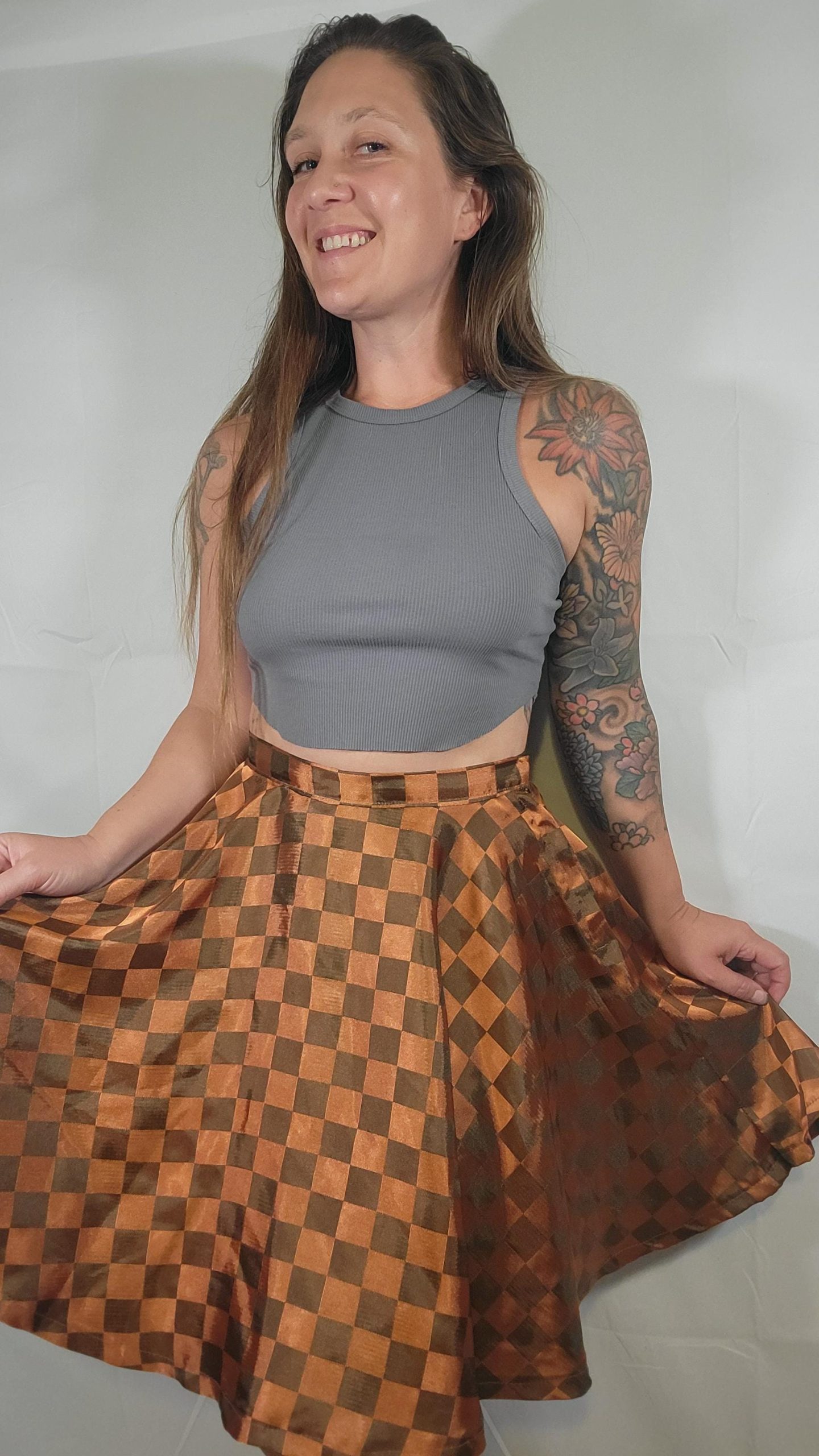 Vintage Checkered Circle Skirt Skater 28 Waist