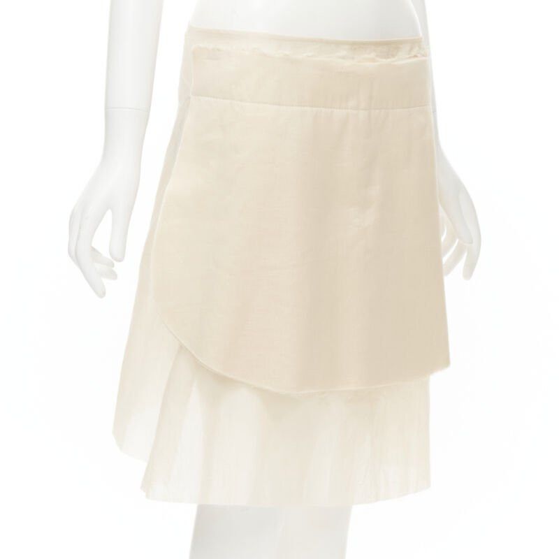 Vintage Comme Des Garcons 1997 Beige Stacked Raw Cut Rounded Pin Wrap Skirt Xs, Women's (Size 27)