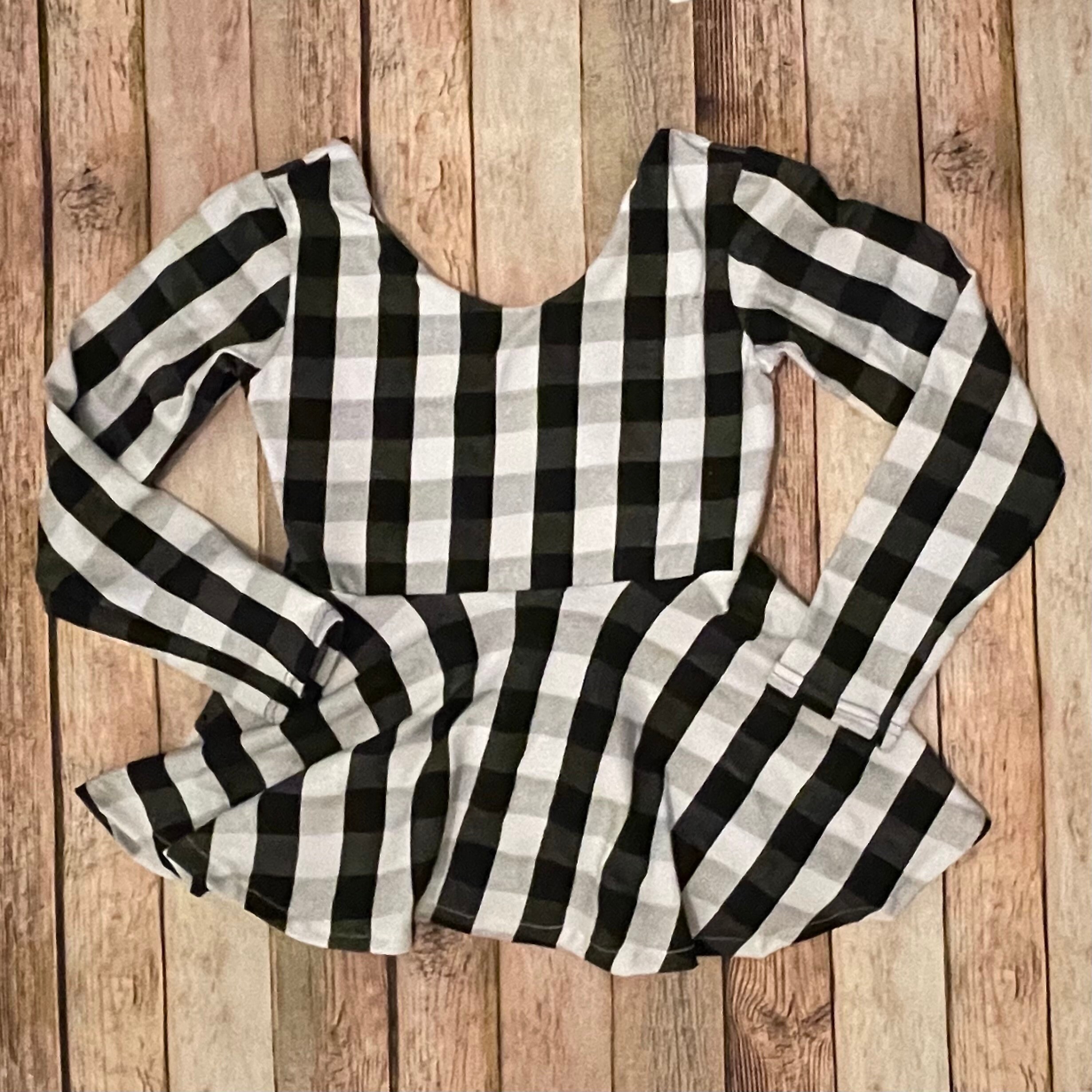 White Black Buffalo Plaid Print Peplum Top - 3/4 Sleeve Baby Toddler Children's Skirted Ruffle Shirt - Red And