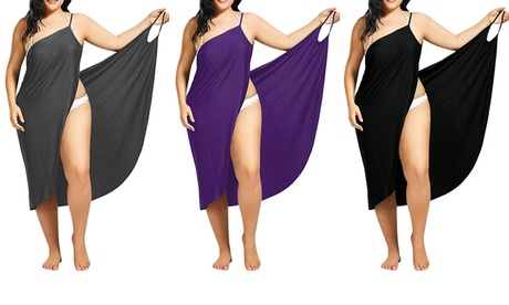 Women Swimwear Scarf Beach Cover Up Wrap Sarong Sling Skirt Maxi Dress Plus Size 2X Grey